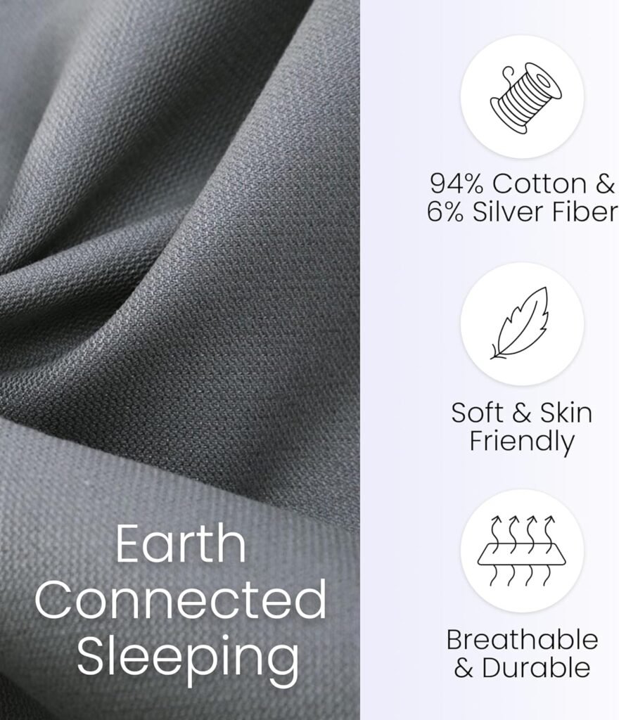 Hooga Grounding Sheet, King Size, Organic Fitted Grounded Sheet, Earth Connected Bedding (78x80x15) Pure Silver Fiber and Cotton, Grounding Cord Included